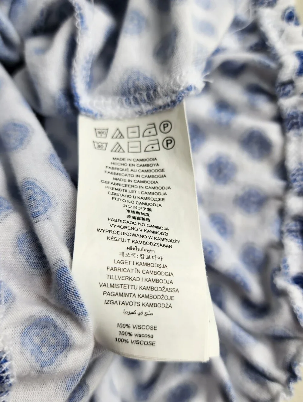 Michael Kors Peasant Blouse Blue White Geometric Print Scoop Neck Relaxed Boho M